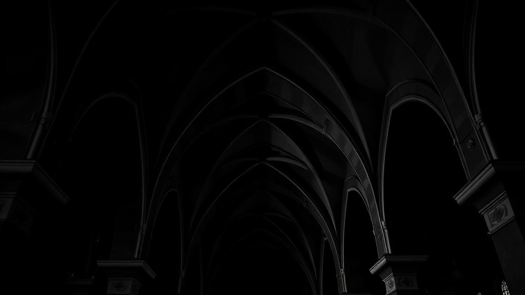 Dark black-and-white Spanish cathedral vaulting